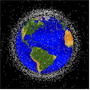 사진: 우주쓰레기 분포도 - 대부분이 지구 둘레에 모여 있다. ⓒ NASA